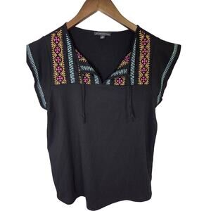 Adrianna Papell Black Embroidered Ruffle Sleeve Blouse Size Small